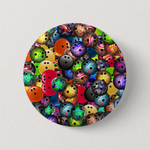 Colorful Bowling Balls Collage Button