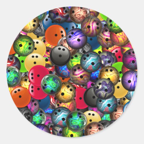 Colorful Bowling Balls Collage Classic Round Sticker