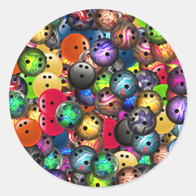 Colorful Bowling Balls Collage Classic Round Sticker (Front)