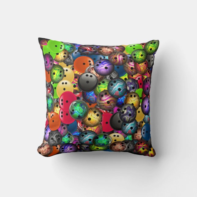 Colorful Bowling Balls Collage Throw Pillow (Front)