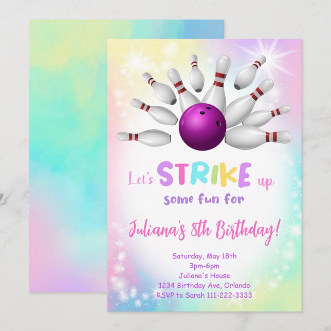 Colorful Bowling Birthday Invitation (Front/Back)