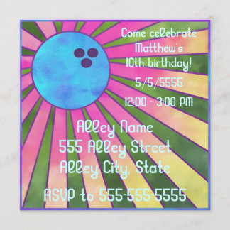 Colorful Bowling Birthday Party Invite Retro 80s