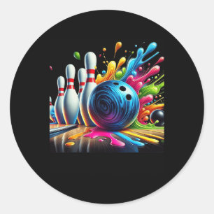 Colorful Bowling Crew Tie Dye Graphic Tee Men Wome Classic Round Sticker