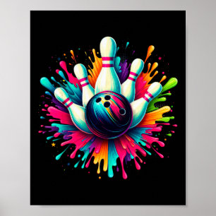 Colorful Bowling Game Day Bowling Cute Colorsplash Poster