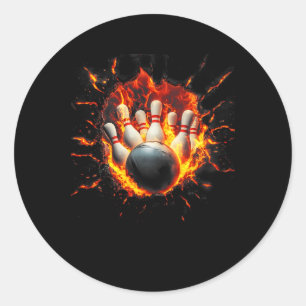 Colorful Bowling Game Day Bowling Flames Ll Classic Round Sticker