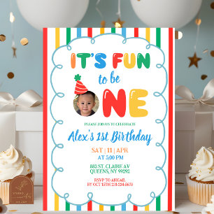 Colorful Boy Fun to be ONE Birthday Invitation