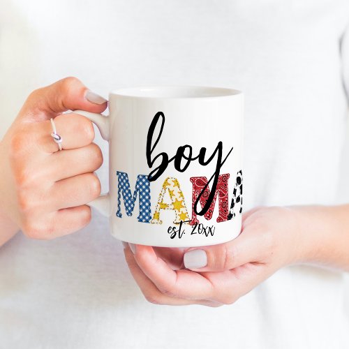 Colorful Boy Mama Est Date Sons Names Country Mom Coffee Mug