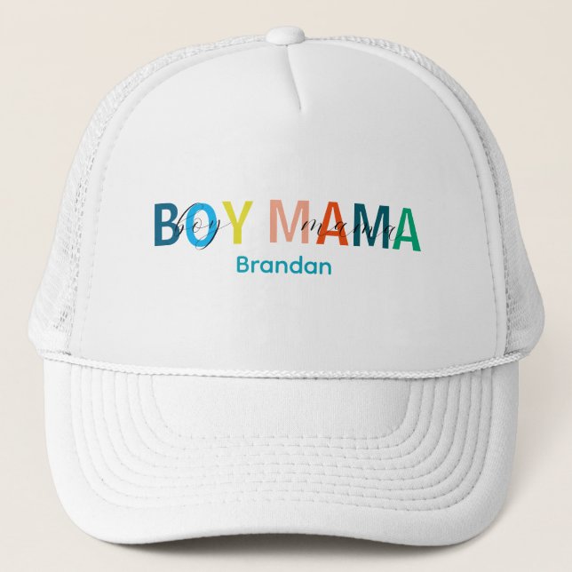 Colorful Boy Mama Scripted Trucker Hat (Front)