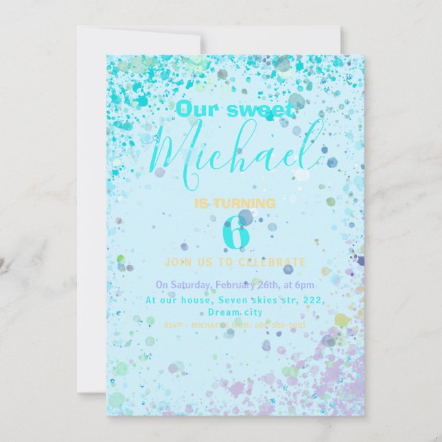 Colorful boy's birthday party invitation (Front)
