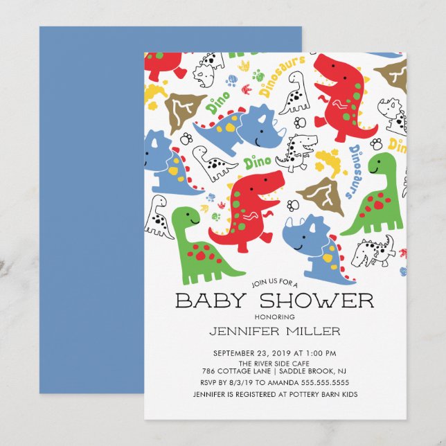 Colorful Boys Dinosaur Baby Shower Invitation (Front/Back)