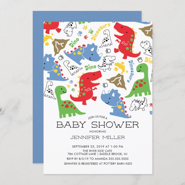 Colorful Boys Dinosaur Baby Shower Invitation (Front/Back)