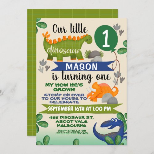 Colorful Boys Little Dinosaur Birthday Invitation