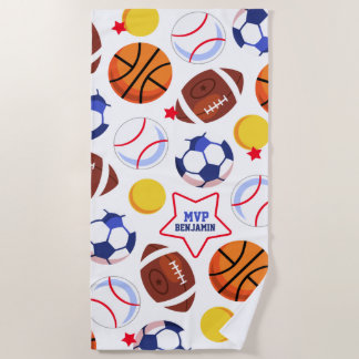 Colorful Boys Personalized Multi Sport Beach Towel