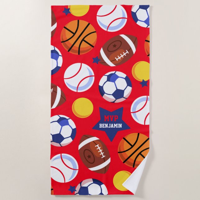 Colorful Boys Personalized Multi Sport Beach Towel (Front)