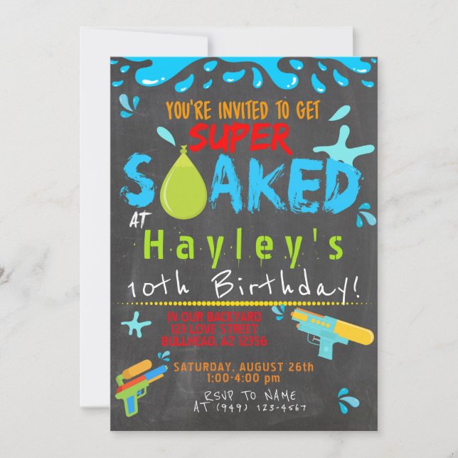 Colorful Boys Water Party Water Gun Splash Summer Invitation (Front)