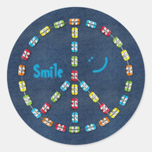 Colorful Braces Peace sign Smile and Denim Classic Round Sticker
