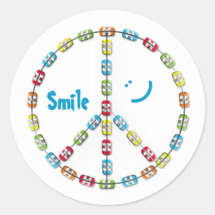 Colorful Braces Peace Sign Smile Classic Round Sticker