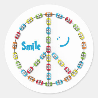Colorful Braces Peace Sign Smile Classic Round Sticker