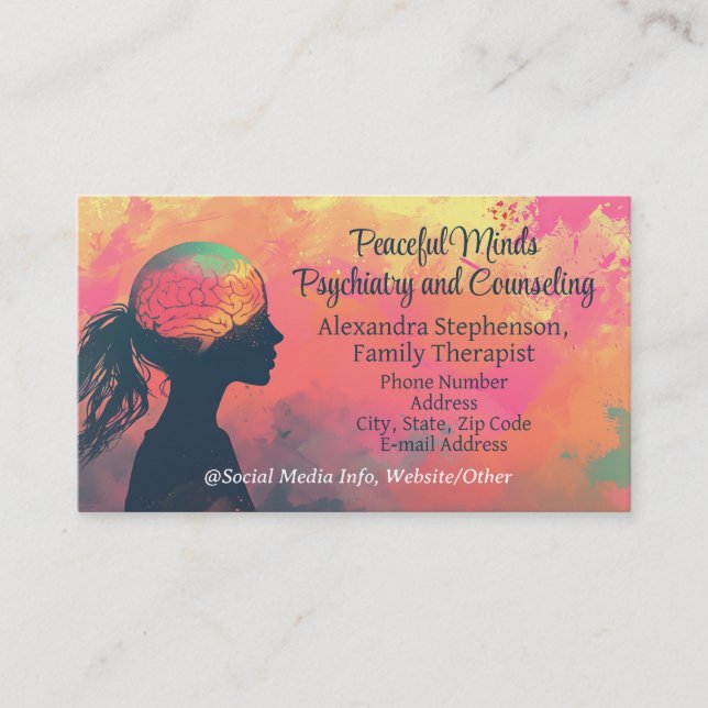 Colorful Brain Counseling Therapy Psychiatry Business Card (Front)