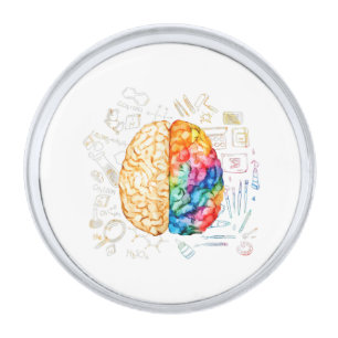 Colorful Brain - Science And Art - Neuroscience Ne Silver Finish Lapel Pin