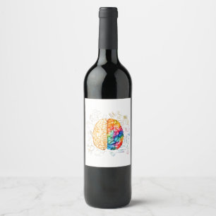 Colorful Brain - Science And Art - Neuroscience Ne Wine Label
