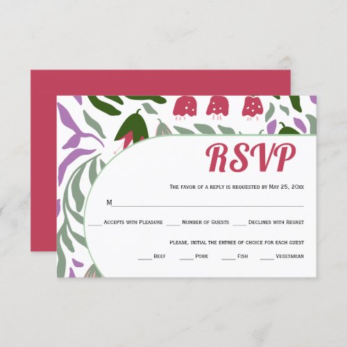 Colorful branches and flowers boho retro wedding RSVP card