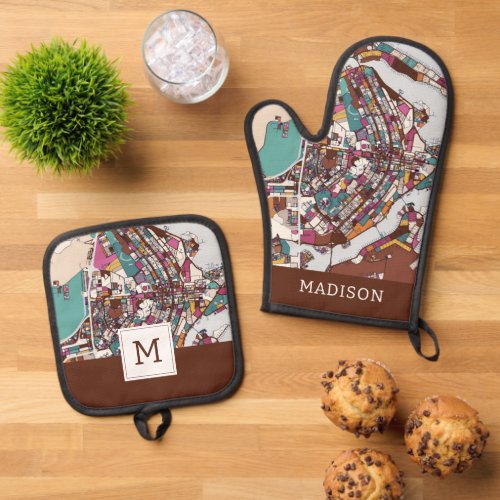 Colorful Brasilia Map Oven Mitt  Pot Holder Set