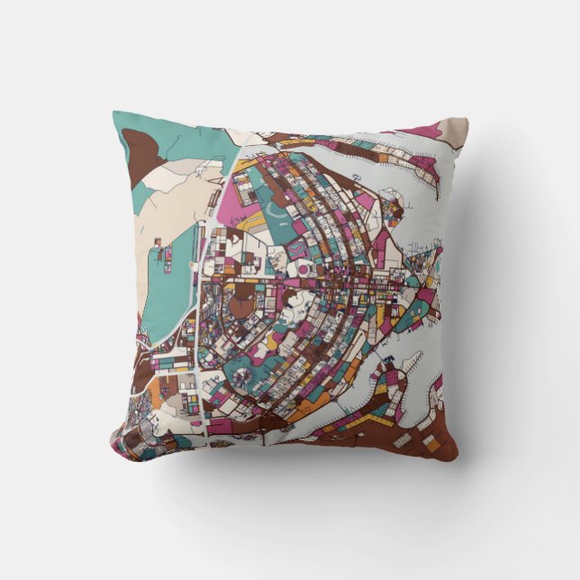 Colorful Brasilia Map Throw Pillow (Front)