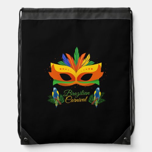 Colorful brazilian carnival mask design drawstring bag