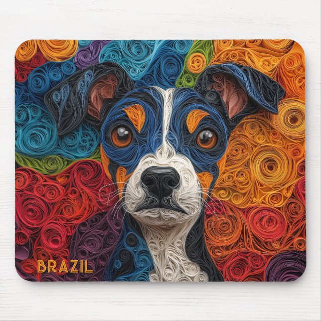 Colorful Brazilian Terrier Paper Quilling Portrait Mouse Pad (Front)