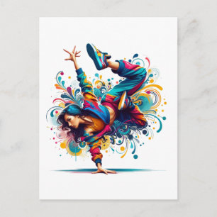 Colorful Breakdance Girl Urban Design Postcard