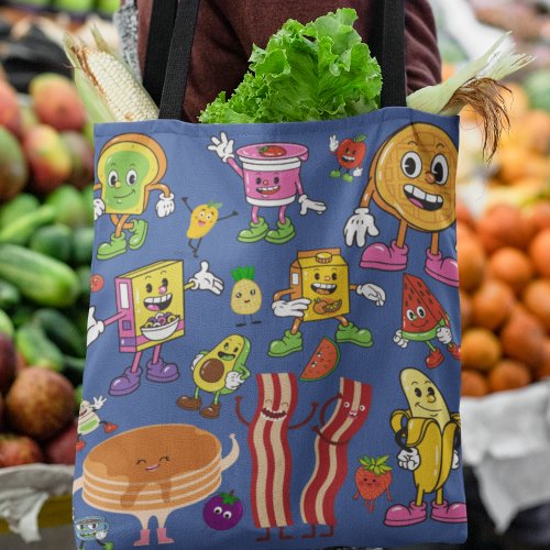 COLORFUL BREAKFAST CHARACTERS TOTE BAG