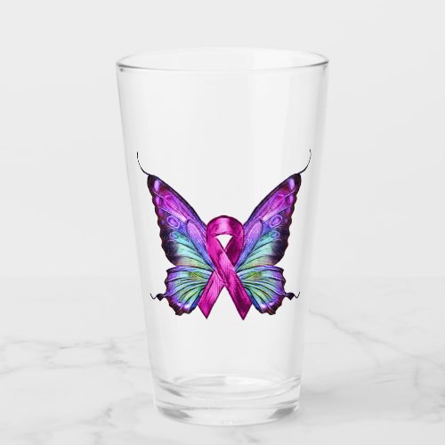 Colorful Breast Cancer Awareness Butterfly Glass