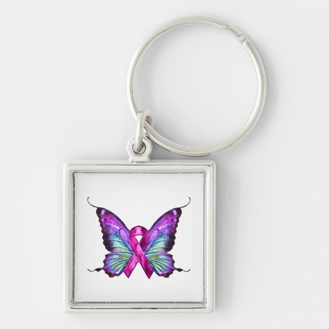 Colorful Breast Cancer Awareness Butterfly Keychain (Front)