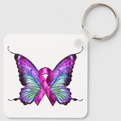 Colorful Breast Cancer Awareness Butterfly Keychain