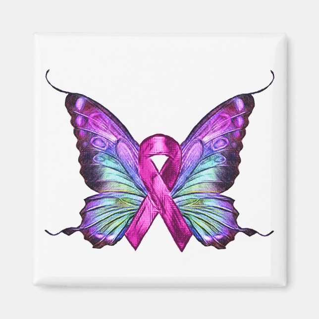 Colorful Breast Cancer Awareness Butterfly Magnet (Front)