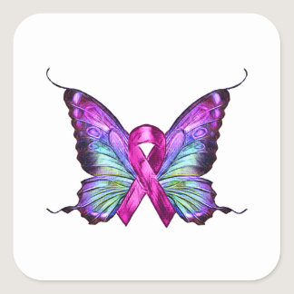 Colorful Breast Cancer Awareness Butterfly Square Sticker