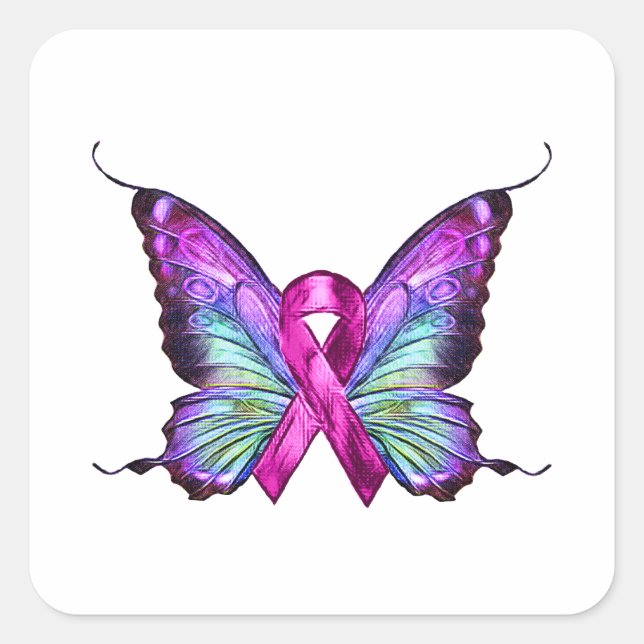 Colorful Breast Cancer Awareness Butterfly Square Sticker (Front)