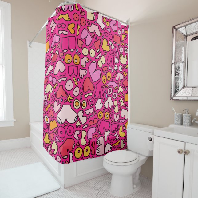 colorful breast pattern stone coaster shower curtain (In Situ)