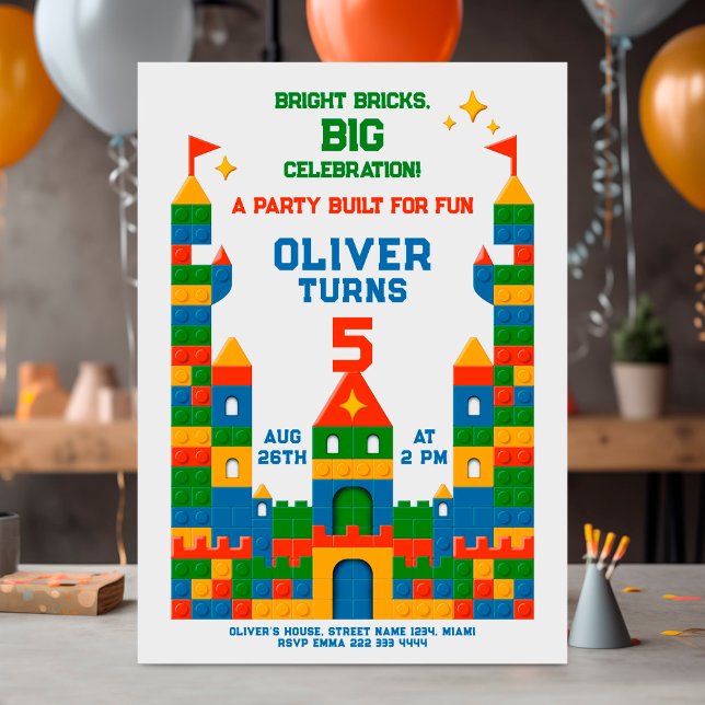 Colorful brick castle birthday party design invitation (Creator Uploaded)