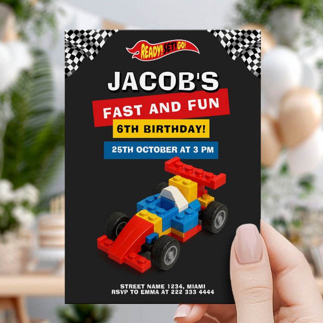 Colorful Brick Racer Birthday Invitation (Creator Uploaded)