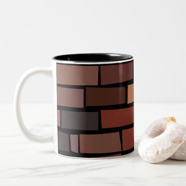 Colorful Brick Wall Two-Tone Coffee Mug (With Donut)