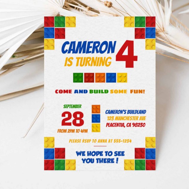 Colorful Bricks Building Blocks Birthday Invitation (Creator Uploaded)