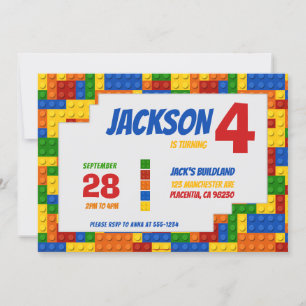 Colorful Bricks Building Blocks Birthday Invitation