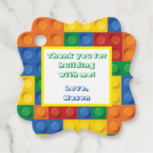 Colorful Bricks Building Blocks Birthday Party Favor Tags