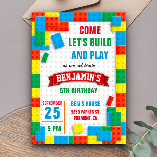 Colorful Bricks Building Blocks Birthday Party Invitation