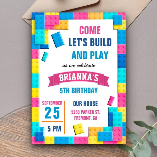 Colorful Bricks Building Blocks Birthday Party Invitation