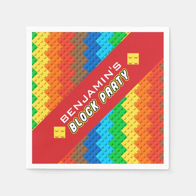 Colorful Bricks Building Blocks Birthday Party Toy Napkins (Front)
