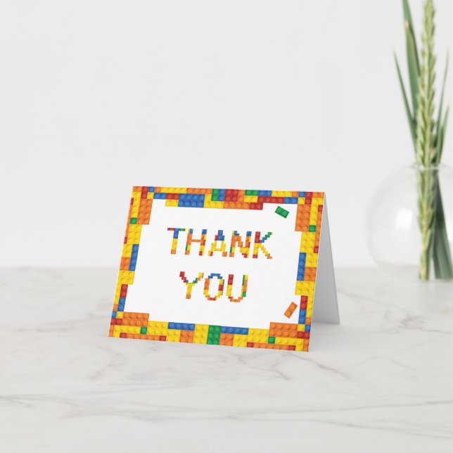 Colorful Bricks Building Blocks Birthday Thank You Card (Front)