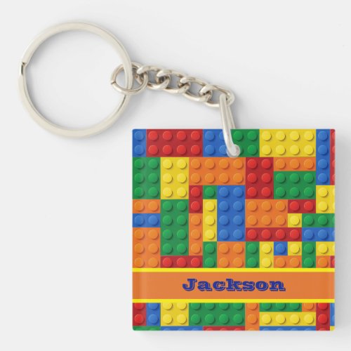 Colorful Bricks Building Blocks Personalized Keychain